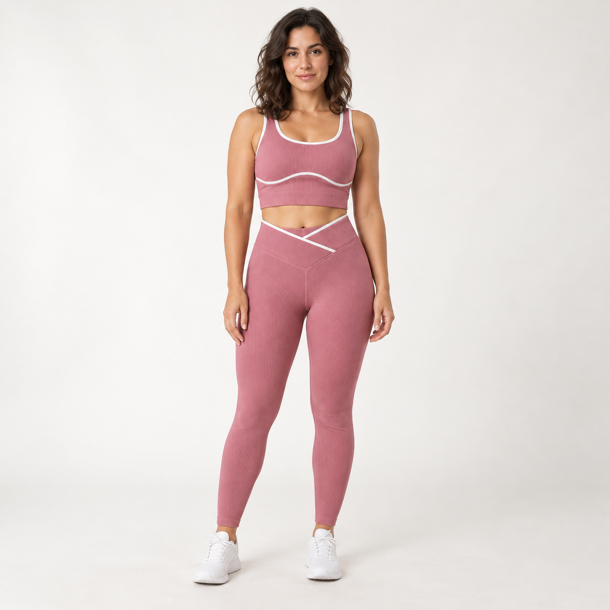 Conjunto Lumova rosa, top e legging com cós cruzado